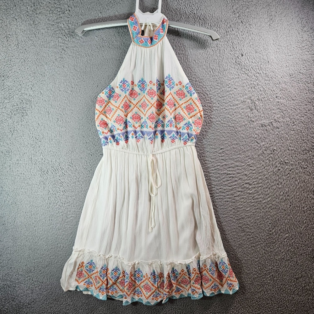 NEW Savanna Jane Sleeveless Mini Dress Small Tie Neck Lined Embroidered‎ White